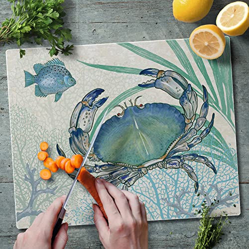 CounterArt Oceana Crab 3mm Heat Tolerant Tempered Glass Cutting Board 15” x 12” Manufactured in the USA Dishwasher Safe