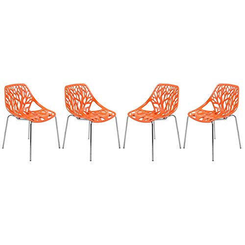 LeisureMod Modern Asbury Dining Chair with Chromed Legs (Set of 4), Orange