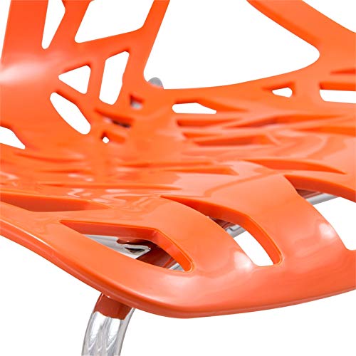 LeisureMod Modern Asbury Dining Chair with Chromed Legs (Set of 4), Orange