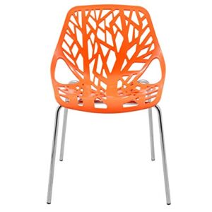 LeisureMod Modern Asbury Dining Chair with Chromed Legs (Set of 4), Orange