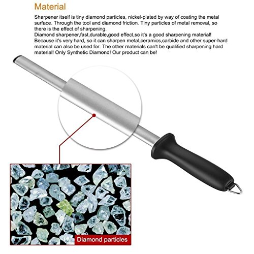 ARCCI Diamond Knife Sharpening Steel Rod 12 Inch, Professional Kitchen Diamond Knife Blade Sharpener Rod Stick, Knife Honer Steel for Honing Knife Blades, Chef Knives and Shears