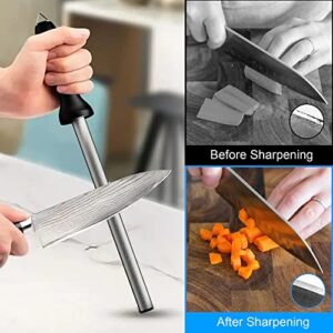 ARCCI Diamond Knife Sharpening Steel Rod 12 Inch, Professional Kitchen Diamond Knife Blade Sharpener Rod Stick, Knife Honer Steel for Honing Knife Blades, Chef Knives and Shears