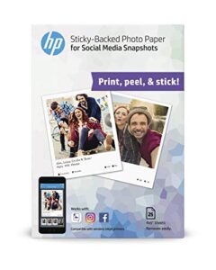 hp photo paper, sticky back social media snapshots, (4x5 inch), 25 sheets, model:1bg59a