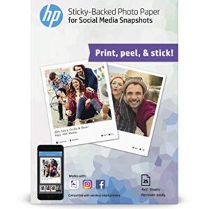 HP Photo Paper, Sticky Back Social Media Snapshots, (4x5 inch), 25 sheets, Model:1BG59A