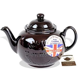 cauldon ceramics classic brown betty teapot | hand made 4 cup brown betty teapot with logo | made with staffordshire red clay | traditional teapot | authentic, made in england teapot | 36 fl oz