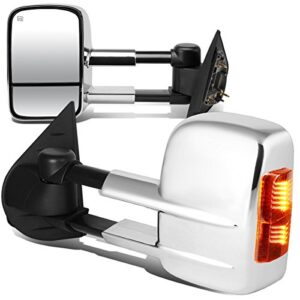 dna motoring twm-003-t999-ch-am pair of powered heated towing side mirrors w/ amber turn signal compatible with 07-13 silverado/suburban/sierra/yukon/avalanche/tahoe/escalade, chrome