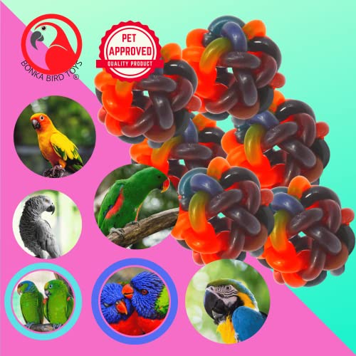 Bonka Bird Toys 2013 Pk6 3 Inch Wibbly Balls Colorful Rubber Beak Feet Parrot Parrotlet Budgie Quaker