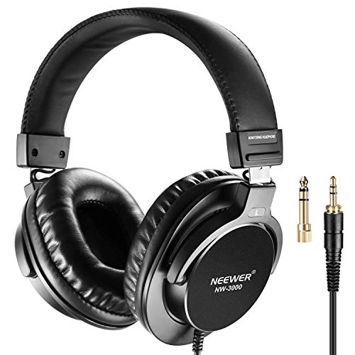 Neewer NW-3000 Closed Studio Headphones, 10Hz-26kHz Lightweight Dynamic Headsets with 3 meters Cable, 3.5mm and 6.5mm Plugs, Low Noise for Appreciating Music, Watching Movies, Playing Games, Recording