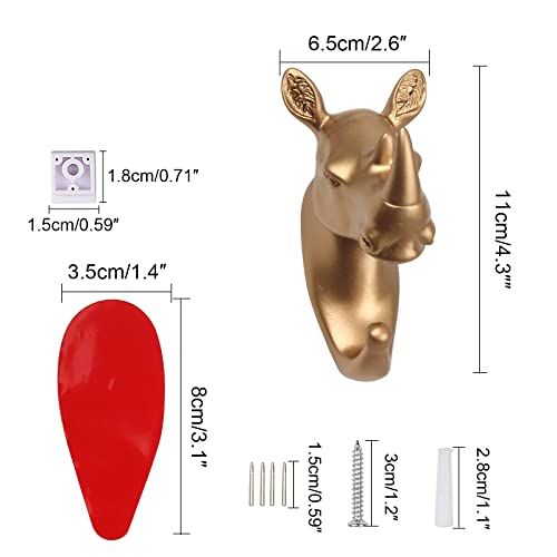 bouti1583 Single Rhino Head Wall Hanger Coat Hat Hook Animal Shaped Decorative Gift Gold