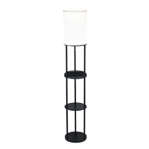 adesso 3116-01 usb & ac charging station floor night lamp with 2 storage shelves and device holders black, 63"