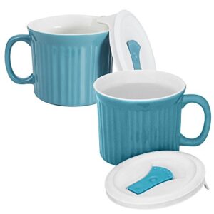 corningware 20-ounce oven safe meal mug with vented lid, pool blue, pack of 2