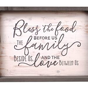P. Graham Dunn Bless The Food Family Love White Wash 19.75 x 14.75 Inch Solid Pine Wood Farmhouse Serving Tray