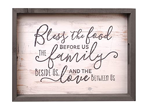 P. Graham Dunn Bless The Food Family Love White Wash 19.75 x 14.75 Inch Solid Pine Wood Farmhouse Serving Tray