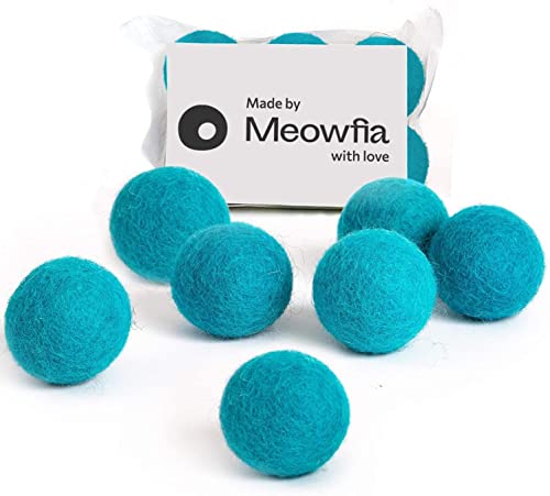 MEOWFIA Wool Ball Toys - 6-Pack of Safe for Cats and Small Dogs Balls - 1.5 Inch Felted Wool Cat Toy and Dog Toy - Perfect with Cat Cave - Silent - Mini Tennis Balls - 6-Pack