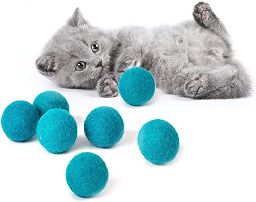 MEOWFIA Wool Ball Toys - 6-Pack of Safe for Cats and Small Dogs Balls - 1.5 Inch Felted Wool Cat Toy and Dog Toy - Perfect with Cat Cave - Silent - Mini Tennis Balls - 6-Pack