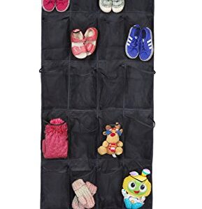 Bilpa Shoe Organizer, Over The Door Hanging Closet Rack | 24 Large Mesh Pockets Fit Up to Size 14 | Strong Metal Hooks | Sturdy Black Fabric Holder| Perfect Storage for Trainers, Boots, Sandals