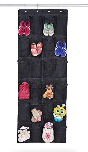 Bilpa Shoe Organizer, Over The Door Hanging Closet Rack | 24 Large Mesh Pockets Fit Up to Size 14 | Strong Metal Hooks | Sturdy Black Fabric Holder| Perfect Storage for Trainers, Boots, Sandals