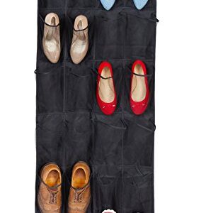 Bilpa Shoe Organizer, Over The Door Hanging Closet Rack | 24 Large Mesh Pockets Fit Up to Size 14 | Strong Metal Hooks | Sturdy Black Fabric Holder| Perfect Storage for Trainers, Boots, Sandals