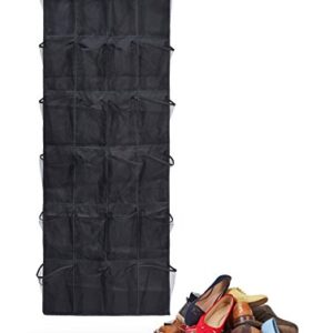 Bilpa Shoe Organizer, Over The Door Hanging Closet Rack | 24 Large Mesh Pockets Fit Up to Size 14 | Strong Metal Hooks | Sturdy Black Fabric Holder| Perfect Storage for Trainers, Boots, Sandals