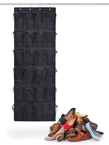 Bilpa Shoe Organizer, Over The Door Hanging Closet Rack | 24 Large Mesh Pockets Fit Up to Size 14 | Strong Metal Hooks | Sturdy Black Fabric Holder| Perfect Storage for Trainers, Boots, Sandals