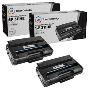 ld compatible toner cartridge replacement for ricoh 407245 sp311he high yield (black, 2-pack)