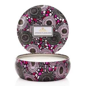 voluspa japanese plum bloom candle | 3 wick tin | 12 oz. | 40 hour burn time | vegan | all natural wicks and coconut wax for clean burning