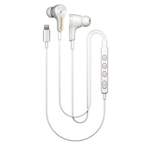 rayz pioneer original active noise cancelling earbuds wired with mic, auto-pause, hands-free hey siri, lightning cable earphones compatible with iphone, ipad and ipod. mfi certified (ice white)
