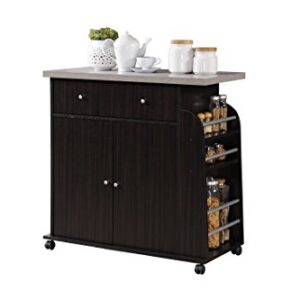 Hodedah Import Kitchen Island with Spice Rack and Towel Rack, Chocolate