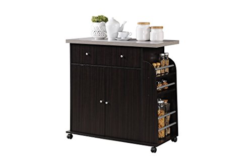 Hodedah Import Kitchen Island with Spice Rack and Towel Rack, Chocolate