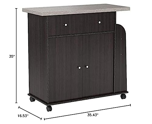 Hodedah Import Kitchen Island with Spice Rack and Towel Rack, Chocolate