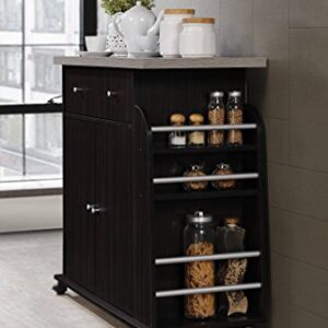 Hodedah Import Kitchen Island with Spice Rack and Towel Rack, Chocolate