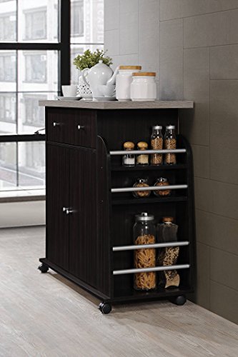 Hodedah Import Kitchen Island with Spice Rack and Towel Rack, Chocolate