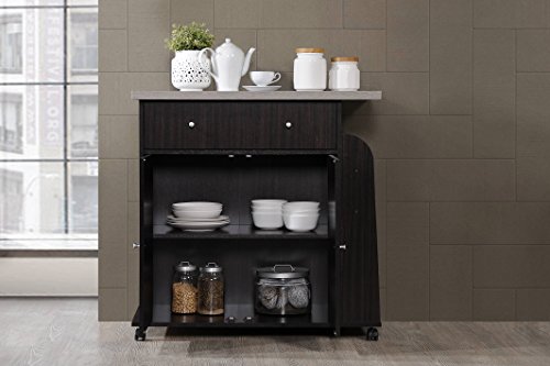 Hodedah Import Kitchen Island with Spice Rack and Towel Rack, Chocolate