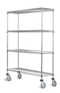 omega 30" deep x 60" wide x 80" high 4 tier stainless steel wire mobile shelving unit with 1200 lb capacity