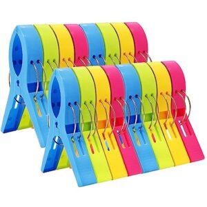 esfun 16 pack beach towel clips chair clips towel holder for pool chairs on cruise-jumbo size,plastic clothes pegs hanging clip clamps to keep your towel from blowing away,fashion bright color