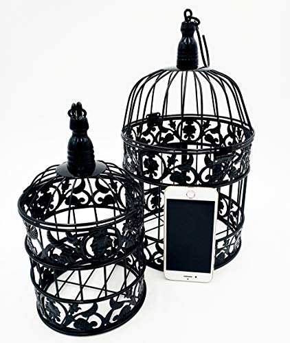 PET SHOW Round Birdcages Wedding Gift Cards Holder Metal Wall Hanging Bird Cage for Small Birds Party Indoor Ourdoor Decoration 10.6“ Black Pack of 1