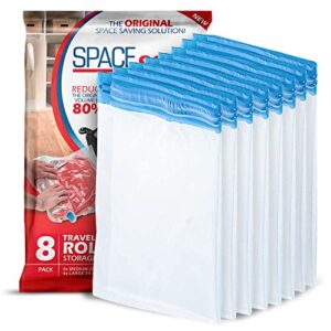 spacesaver premium travel roll-up storage bags with double-zip seal and triple-seal turbo valve, get maximum space saving and 80% more storage (travel 8 pack)