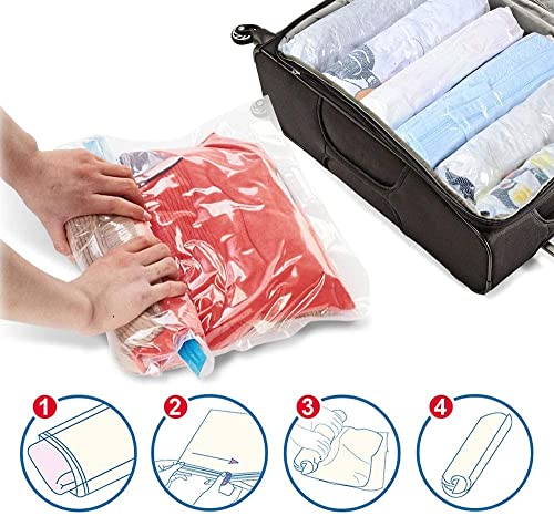 Spacesaver Premium Travel Roll-Up Storage Bags with Double-Zip Seal and Triple-Seal Turbo Valve, Get Maximum Space Saving and 80% More Storage (Travel 8 Pack)