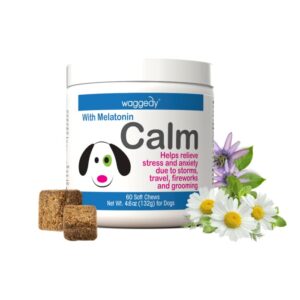 waggedy calming chews for dogs, tasty treats provide stress & anxiety relief for dogs during separation, travel & times of fear – cat calming treats | dog treats (calm)
