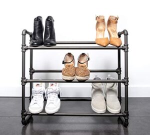 real home innovations modern industrial style 3 tier shoe rack, 26.2” w x 8.2” d x 24”h, satin pewter