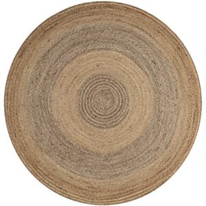 LR Resources Jute LR12032-NGY60RD Natural/Gray Round 6 ft Indoor Area Rug, 6'