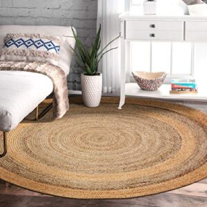 LR Resources Jute LR12032-NGY60RD Natural/Gray Round 6 ft Indoor Area Rug, 6'