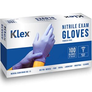 klex nitrile exam gloves - medical grade, powder free, rubber latex free, disposable examination grade glove, food safe, lavender m medium, box of 100