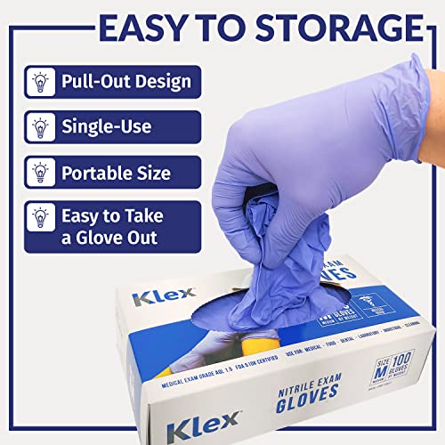 Klex Nitrile Exam Gloves - Medical Grade, Powder Free, Rubber Latex Free, Disposable Examination Grade Glove, Food Safe, Lavender M Medium, Box of 100