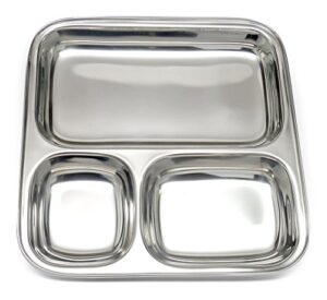 lifestyle block stainless steel eco friendly compartment stainless steel food tray large divided camping plate