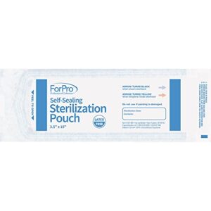 ForPro Self-Sealing Sterilization Pouches, Latex-Free, Color Changing Indicator, 3.5” W x 10” L, 200-Count