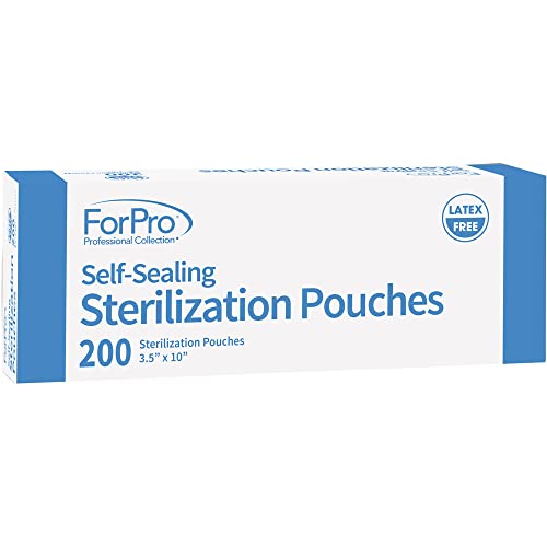 ForPro Self-Sealing Sterilization Pouches, Latex-Free, Color Changing Indicator, 3.5” W x 10” L, 200-Count