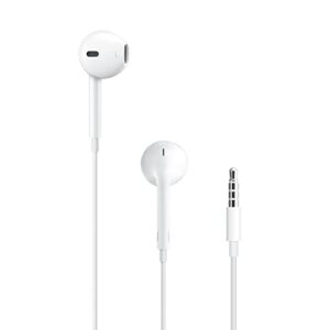 apple earpods headphones with 3.5mm plug. microphone with built-in remote to control music, phone calls, and volume. wired earbuds