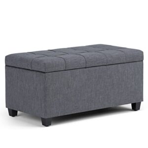 simplihome sienna 34 inch wide rectangle lift top storage ottoman bench in slate grey tufted linen look fabric, footrest stool, coffee table for the living room, bedroom and kids room, traditional