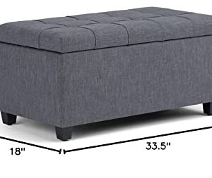 SIMPLIHOME Sienna 34 inch Wide Rectangle Lift Top Storage Ottoman Bench in Slate Grey Tufted Linen Look Fabric, Footrest Stool, Coffee Table for the Living Room, Bedroom and Kids Room, Traditional